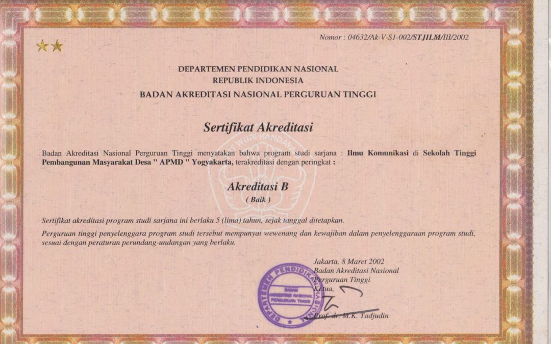 Akreditasi Prodi Ilmu Komunikasi 2002