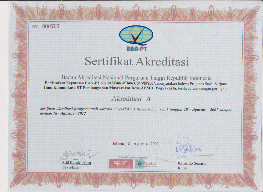 Akreditasi Prodi Ilmu Komunikasi 2007