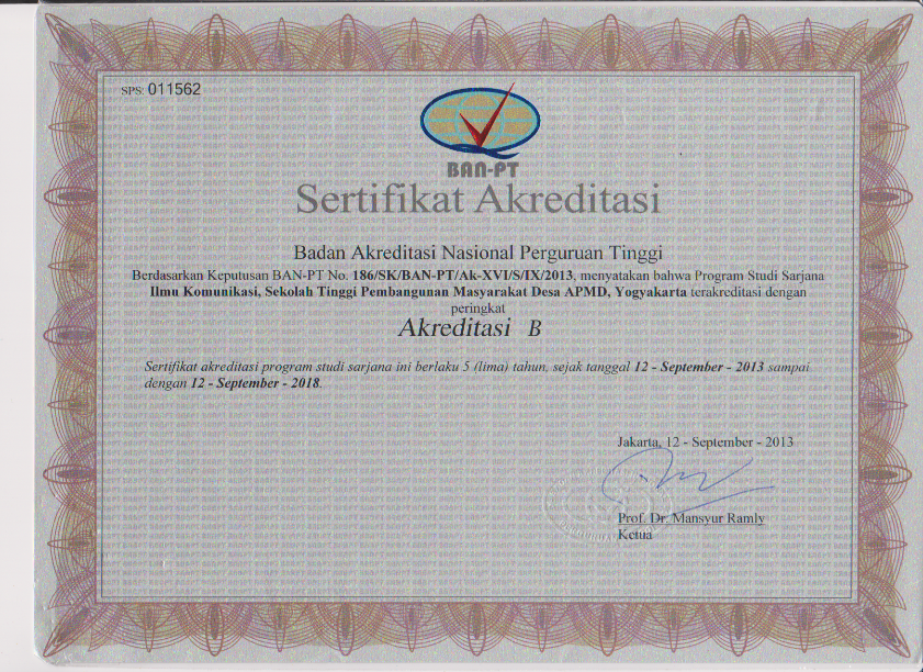 Akreditasi Prodi Ilmu Komunikasi 2013